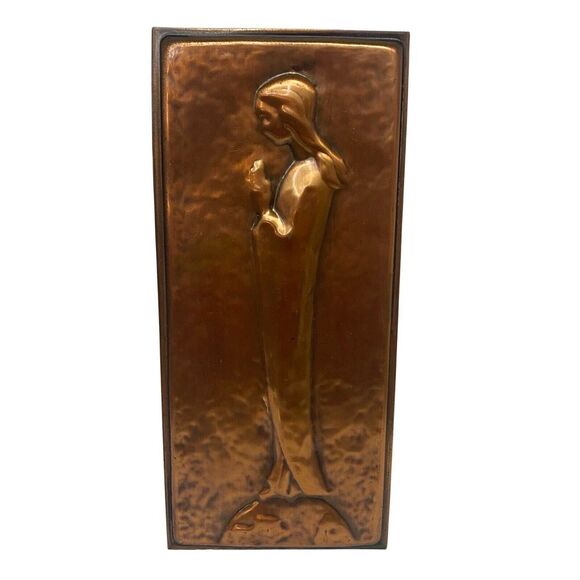 Vintage Copper Prayer‎ Religious Sculpture Wall Hanging Plaque - Picture 5 of 6